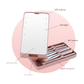Pink LED Lighted Makeup Mirror with 5-Piece Cosmetic Brush Set and Dustproof Storage Case