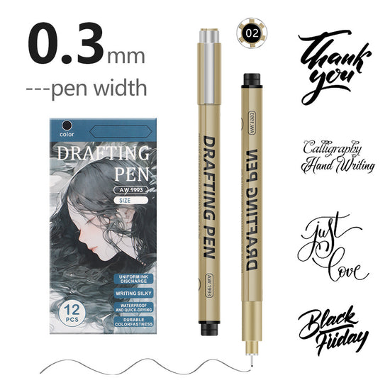 0.35mm 12-Piece Precision Drawing Pen Set - Waterproof Anime Sketching Pens for Students, Assorted Tips