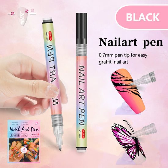 Black 0.7mm Nail Art Doodle Pen 12 Sticks- Single Color Acrylic Marker for Nail Design, No-Bake