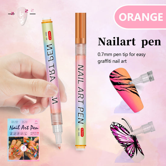 Orange 0.7mm Nail Art Doodle Pen 12 Sticks- Single Color Acrylic Marker for Nail Design, No-Bake