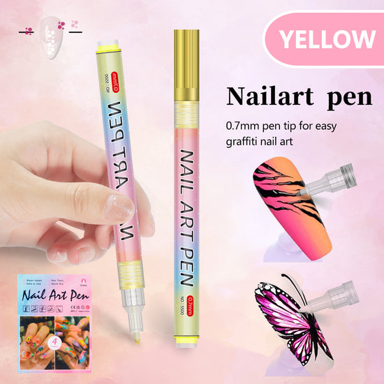 Yellow 0.7mm Nail Art Doodle Pen 12 Sticks- Single Color Acrylic Marker for Nail Design, No-Bake