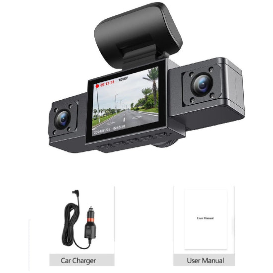 3-Inch HD 1080P Dash Cam - Front, Rear, and Left Recording, 19x12x8cm