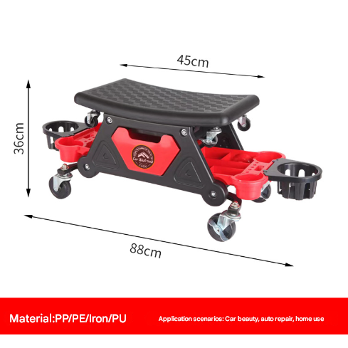 Divided Cup Holder Auto Repair Polishing Stool - Detachable Seat Car Wash Tool Creeper Stool