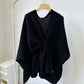 Black Luxurious Faux Cashmere Knitted Cape - Large Buckled 90 x 140 cm Women&