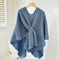 Blue Luxurious Faux Cashmere Knitted Cape - Large Buckled 90 x 140 cm Women&