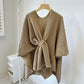 Camel-hair Color Luxurious Faux Cashmere Knitted Cape - Large Buckled 90 x 140 cm Women&