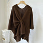 Coffee Brown Luxurious Faux Cashmere Knitted Cape - Large Buckled 90 x 140 cm Women&