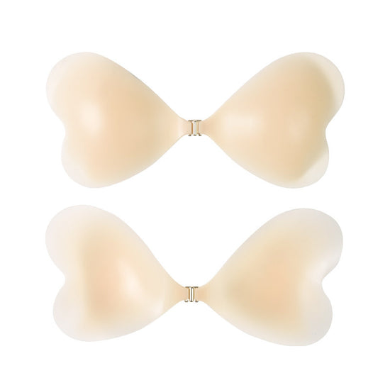 Size S [A cup] Two Pairs Light Skin Colour Heart-Shaped Silicone Breast Sticker - Thin Invisible Push-Up for Small Chest Enhancement