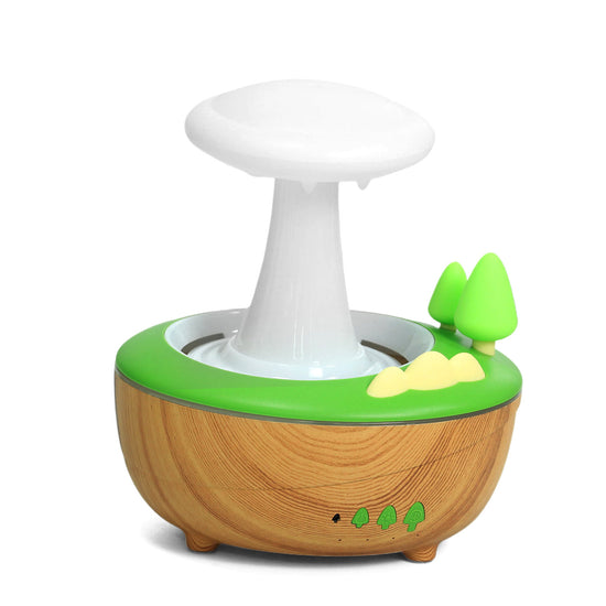 Light Woodgrain Raindrop Mushroom Aroma Diffuser - 280mL Ultrasonic Humidifier with Colorful Lights