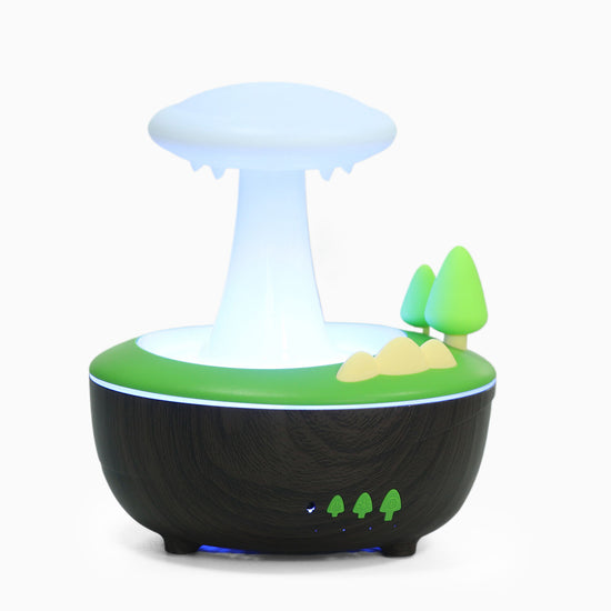 Dark Woodgrain Raindrop Mushroom Aroma Diffuser - 280mL Ultrasonic Humidifier with Colorful Lights