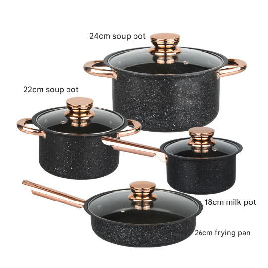 8-Piece Stainless Steel Cookware Set with Maifan Stone Non-Stick Coating