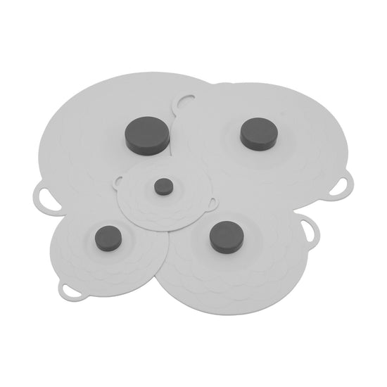 Grey Two-Set Five-Piece Silicone Fresh-Keeping Lids - Heat-Resistant, Anti-Spill, and Dust-Proof