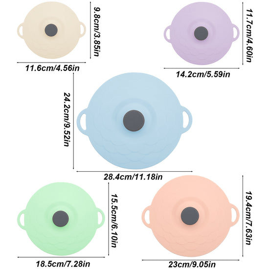 Grey Two-Set Five-Piece Silicone Fresh-Keeping Lids - Heat-Resistant, Anti-Spill, and Dust-Proof