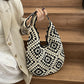 Black-white Flower-Patterned Cotton Crochet Tote Bag - Beach and Commute Essential