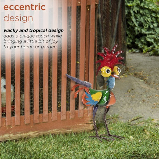 Colorful Garden Rooster Statue - 19 x 22 cm Outdoor Metal Ornament for Lawn and Patio Decor