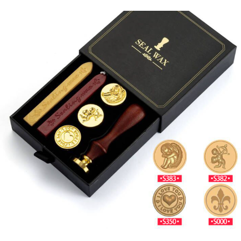 Black Box 2-Piece Retro Sealing Wax Stamp Set - 11.3 x 11.3 x 3.6 cm DIY Gift Box Kit for Handmade Crafts