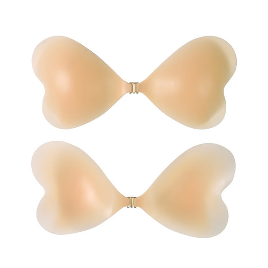 Size S [A cup] Two Pairs Pink Skin Colour Heart-Shaped Silicone Breast Sticker - Thin Invisible Push-Up for Small Chest Enhancement
