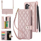Rose Gold Galaxy Z Fold6 Multi-Functional Leather Wallet Case for Samsung Z Fold Series - Crossbody with Pen Slot, Quilted Design Pen Not Included