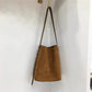 Light Brown Vintage Leopard Suede Bucket Bag for Women with Crossbody Strap