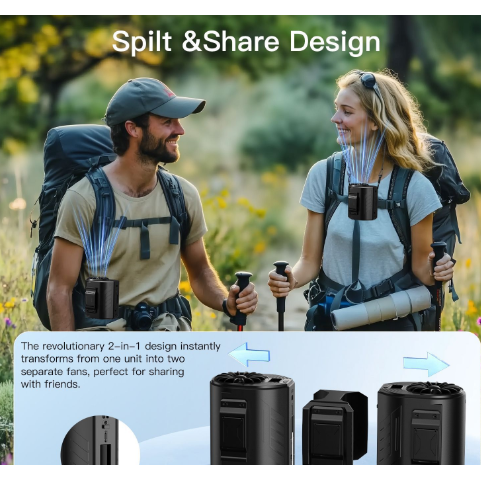 Black Portable Turbo Waist Fan with Digital Display and Dual Air Outlets