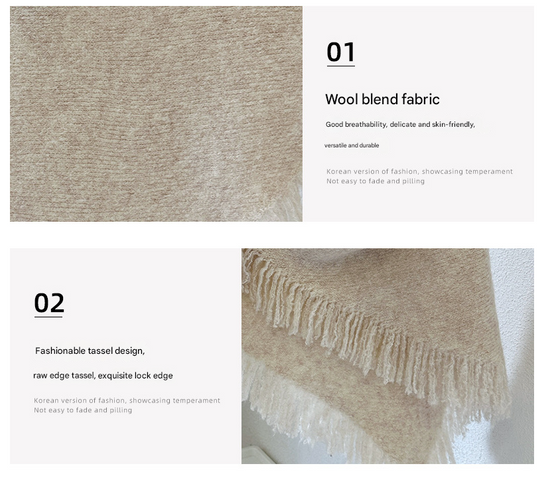 Coffee Versatile Fringed Faux Wool Triangle Shawl - Warm Knitted Scarf