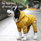 L Bright Yellow And Gray Trim Waterproof Four-Legged Dog Raincoat with Leash Hole for Small Breeds