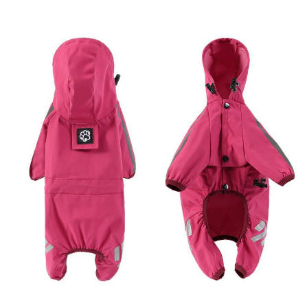 M Pink And Gray Trim Waterproof Four-Legged Dog Raincoat with Leash Hole for Small Breeds