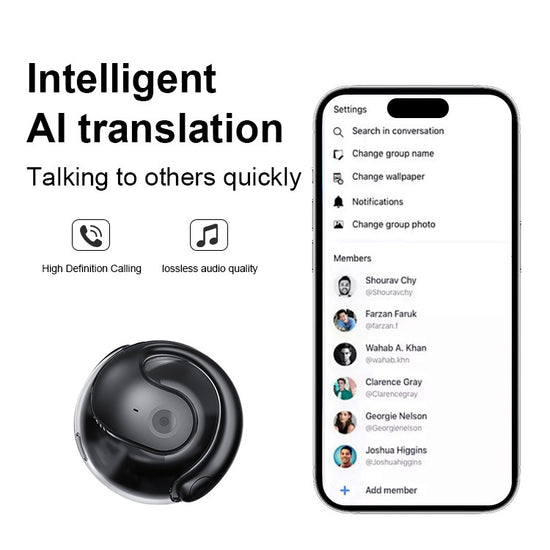 Yellow T2 AI Smart Translation Earbuds - Open-Ear OWS Bluetooth 5.4 Headphones with Simultaneous Interpretation & IPX4 Waterproof