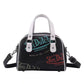 Retro Print PU Leather Dome Satchel Bag - Versatile Crossbody & Handbag(Black)