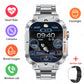 Smartwatch with Flashlight, Compass & Wireless Calling - Health & Fitness Tracker(Silver case with silver steel + black silicone)