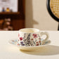 Vintage Floral Ceramic Coffee Cup & Saucer Set(White disc - pink flowers)