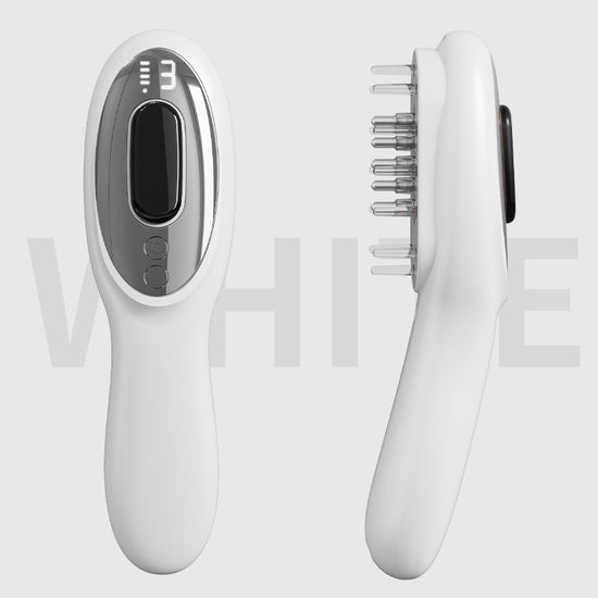 Electric Scalp Massager Comb with Red & Blue Light Therapy - 5 Vibration Modes & Liquid Dispenser(White)