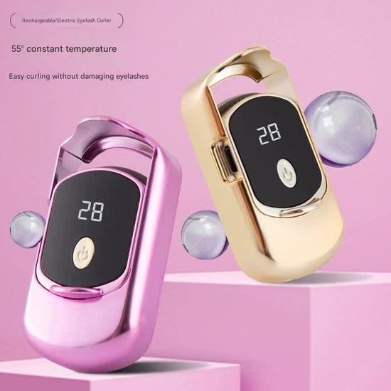 2pc Rechargeable Electric Heated Eyelash Curler - 55C Constant Temperature, LED Display, Gentle Curling(Gold)