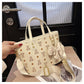 Chic Print Tote Bag with Bear Charm - Versatile Handbag & Crossbody(Beige)