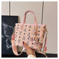 Chic Print Tote Bag with Bear Charm - Versatile Handbag & Crossbody(Brown)