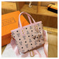 Chic Print Tote Bag with Bear Charm - Versatile Handbag & Crossbody(Pink)