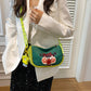 Whimsical Cartoon Girl Crossbody Bag - Lightweight Canvas with Adjustable Rope Strap & Flower Charm(Fruit green)