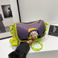 Whimsical Cartoon Girl Crossbody Bag - Lightweight Canvas with Adjustable Rope Strap & Flower Charm(Purple)