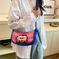 Whimsical Cartoon Girl Crossbody Bag - Lightweight Canvas with Adjustable Rope Strap & Flower Charm(Purple)