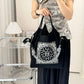 Printed Canvas Tote Bag - Water-Resistant, Large Capacity Shoulder Bag with Intricate Pattern(White cashew flower)