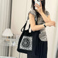 Printed Canvas Tote Bag - Water-Resistant, Large Capacity Shoulder Bag with Intricate Pattern(Dark grey datura flower)