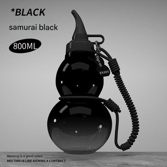 Unique Gourd-Shaped Sports Water Bottle - 800ml Tritan Material, Leakproof with Carry Strap(black)