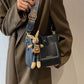 Vintage Style PU Leather Bucket Bag with Wide Patterned Strap & Optional Bunny Charm(green)