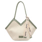 Chic Textured PU Leather Tote Bag with V-Cut Design & Decorative Ribbon Strap Accent(Green)