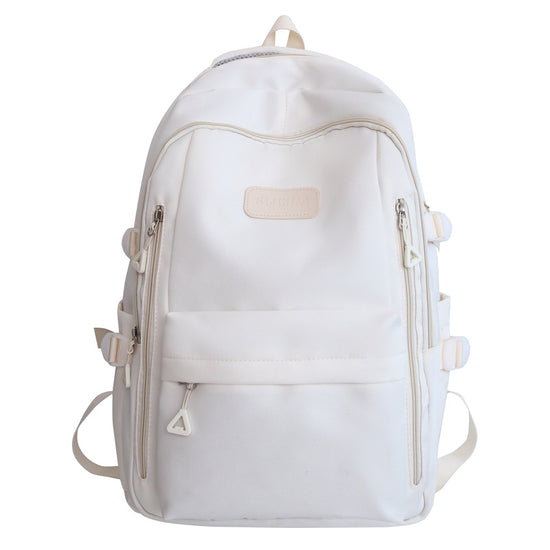 Large Capacity Nylon Backpack - Fits Tablet, A4 Magazines, Umbrella - Multiple Pockets & Adjustable Straps(white)