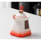 Artisan Ceramic Tea Pot with Built-in Strainer - 280ml, Gradient Finish & Wooden Accents(White+red)