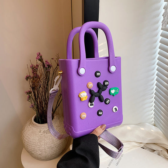 EVA Large Capacity Crossbody & Handbag - Customizable with Charms, Lightweight & Versatile,Purple (with DIY accessories)