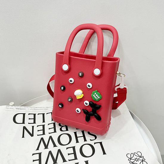 EVA Large Capacity Crossbody & Handbag - Customizable with Charms, Lightweight & Versatile,Red (with DIY accessories)