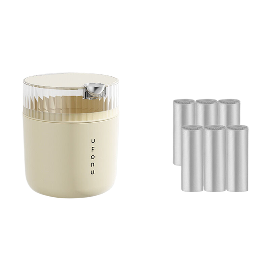 Cream white desktop trash can (standard 6-roll trash bag) 14cm * 15cm (including button) * 16cm