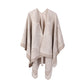 Khaki Geometric Print Cape - Cozy Knit Poncho for Women (165x130cm)